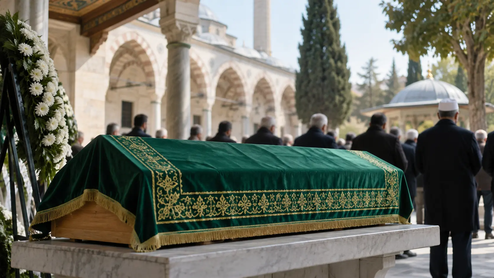 Coşkun Tokay’ın cenaze töreni için hazırlanmış Karaman Camii dışı
