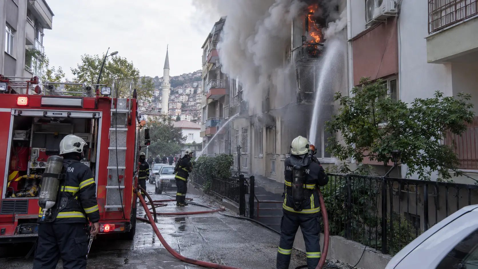 Akçaabat Yaylacık Mahallesi'nde iki binanın çatısındaki alevler
