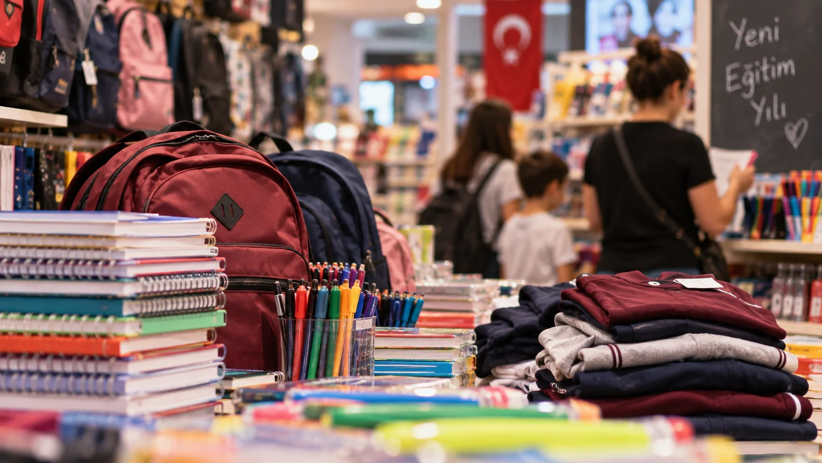 Trabzon’da yeni eğitim yılı öncesinde kırtasiye ve okul ihtiyaçları için alışveriş yapan veliler