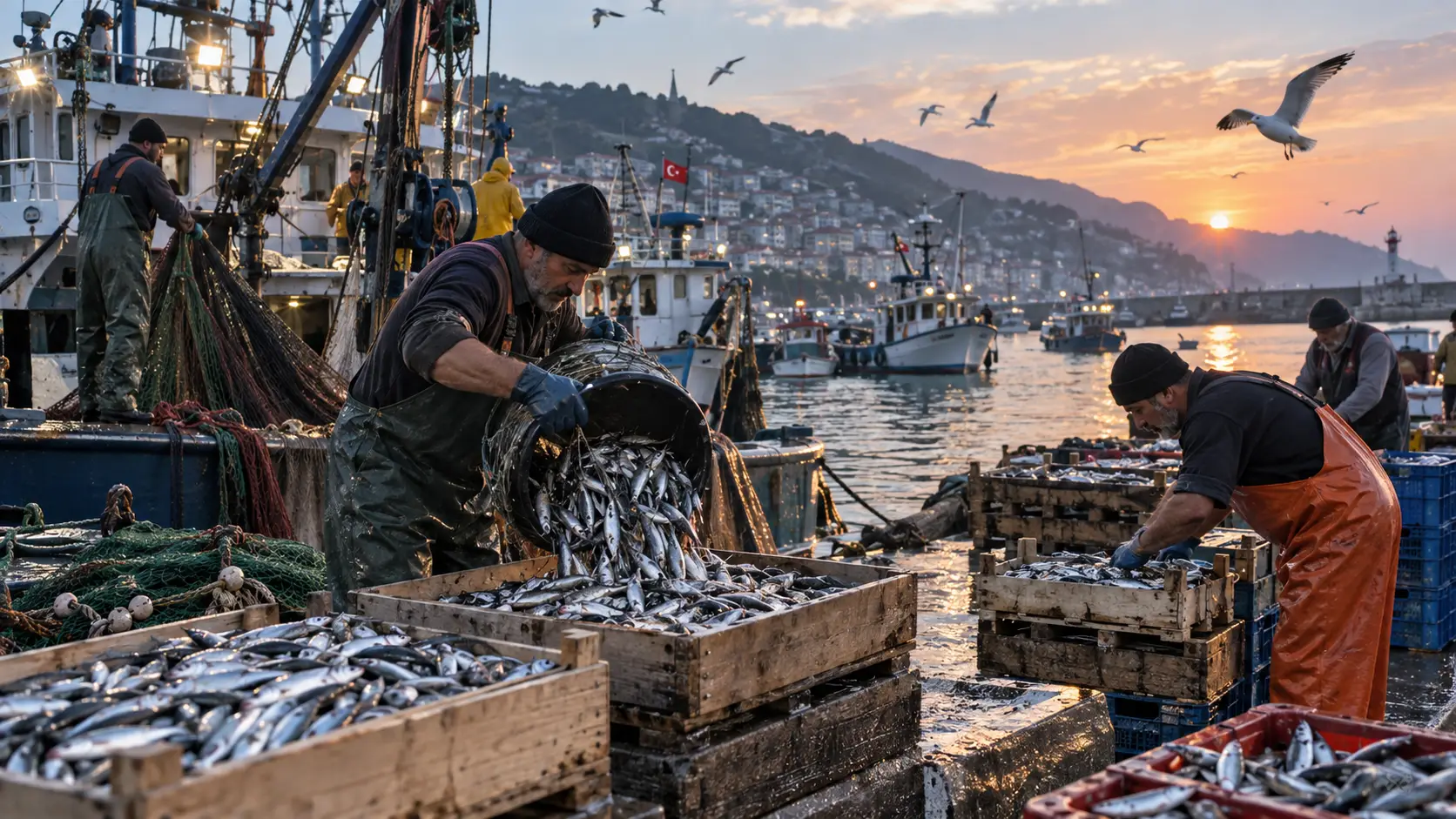 Trabzon Ortahisar’daki balıkçı tezgahlarında palamut ve diğer balıklar